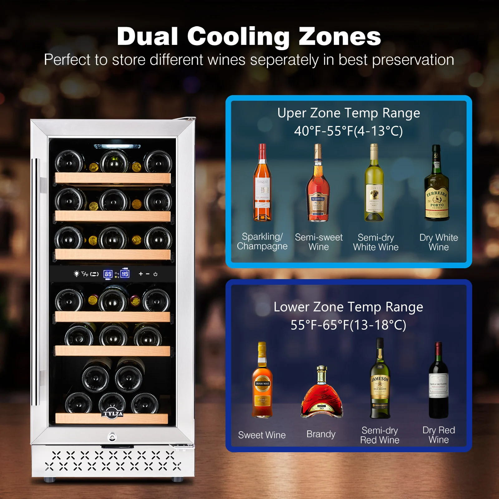 Wholesale price 23 bottle dual zone built in wine cooler