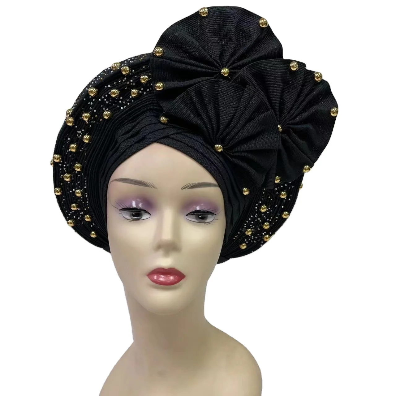 MH-1198 Новый плетеная африканская головная повязка Aso Oke готовая легко носить автомобильную шляпку в круглой мусульманской тюрбане