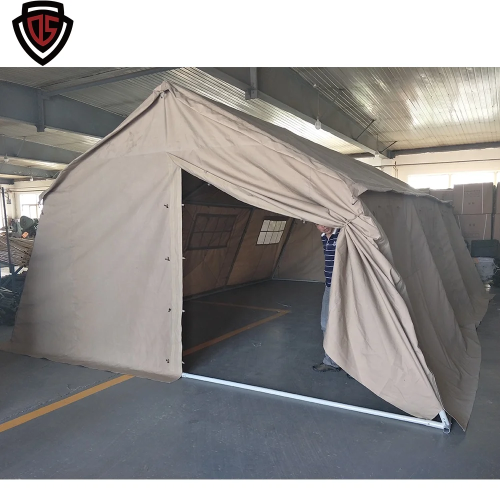 Double Safe Custom waterproof fire retardant Canvas Emergency shelter Steel Frame Structure Camping Tent