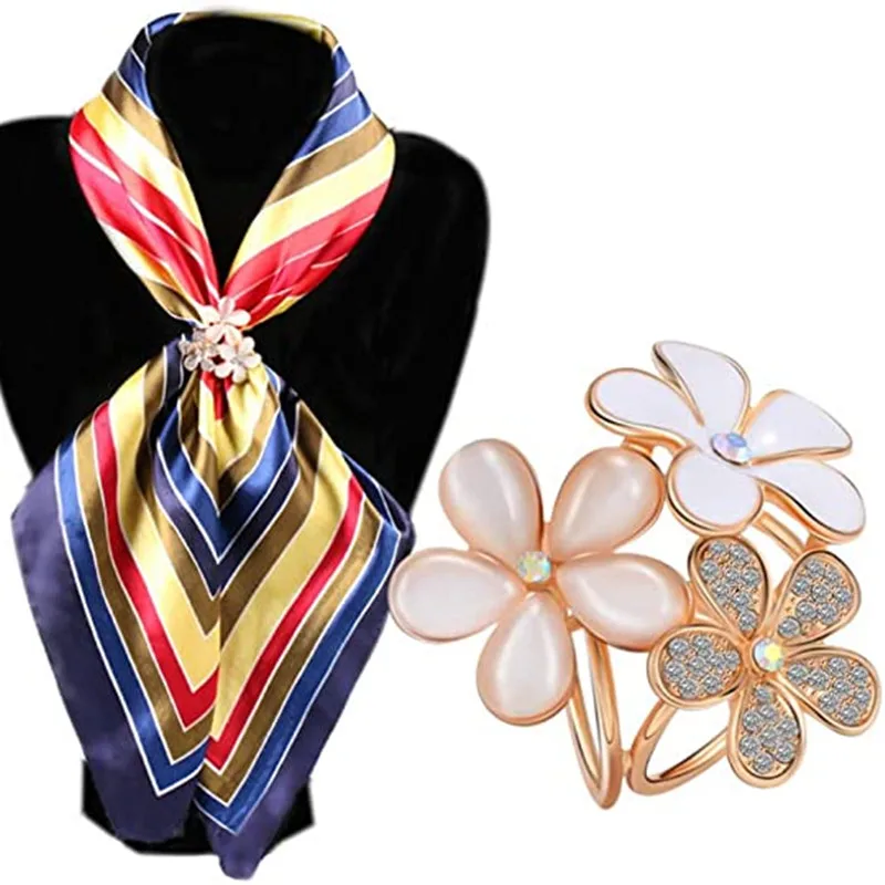 Women Scarf Rings Fashion Faux Pearl Rhinestone Buckle Clips