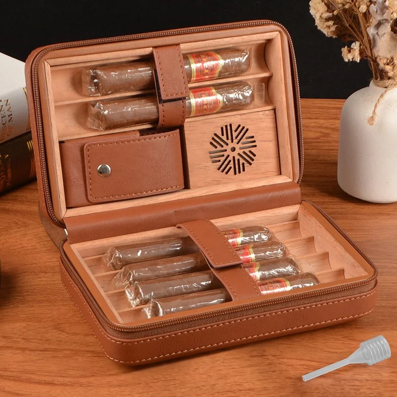 custom logo cigar accessories cedar wood leather travel box case bag wholesale cigarette Cigar Cases/Humidors