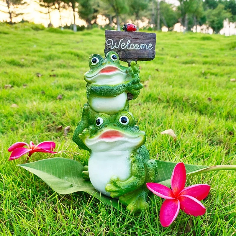 
Resin Frog Welcome Sign Statue for Garden Frog Statue Sculpture Ornament Collectible Figurine Craft Furnishing for Park Decor 