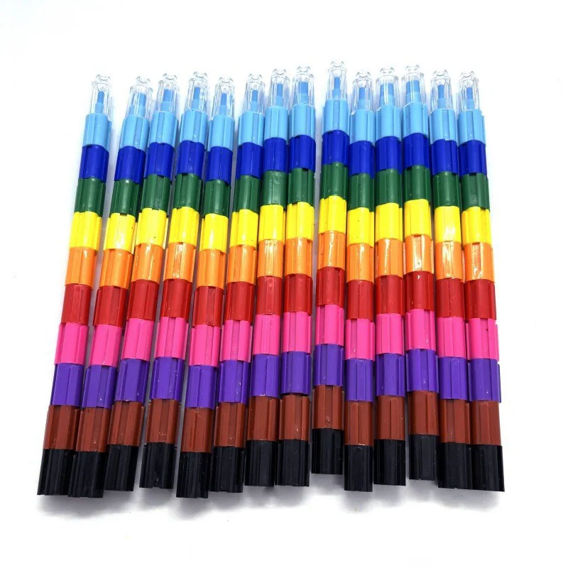 Kids Drawing Stationery PLastic  Stack Crayon,  Students Promotional Non-Toxic 12 Different Colors Detachable Pencil Crayon