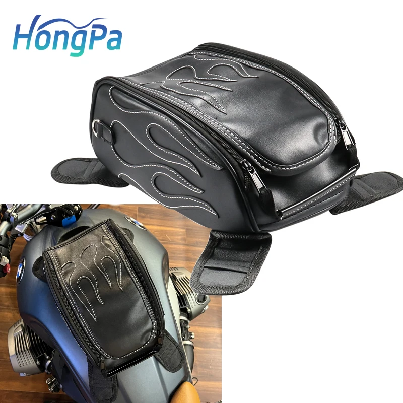 Vintage Leather Tank Bag Motorcycle Saddlebags Universal Magnetic Fuel Tank bags
