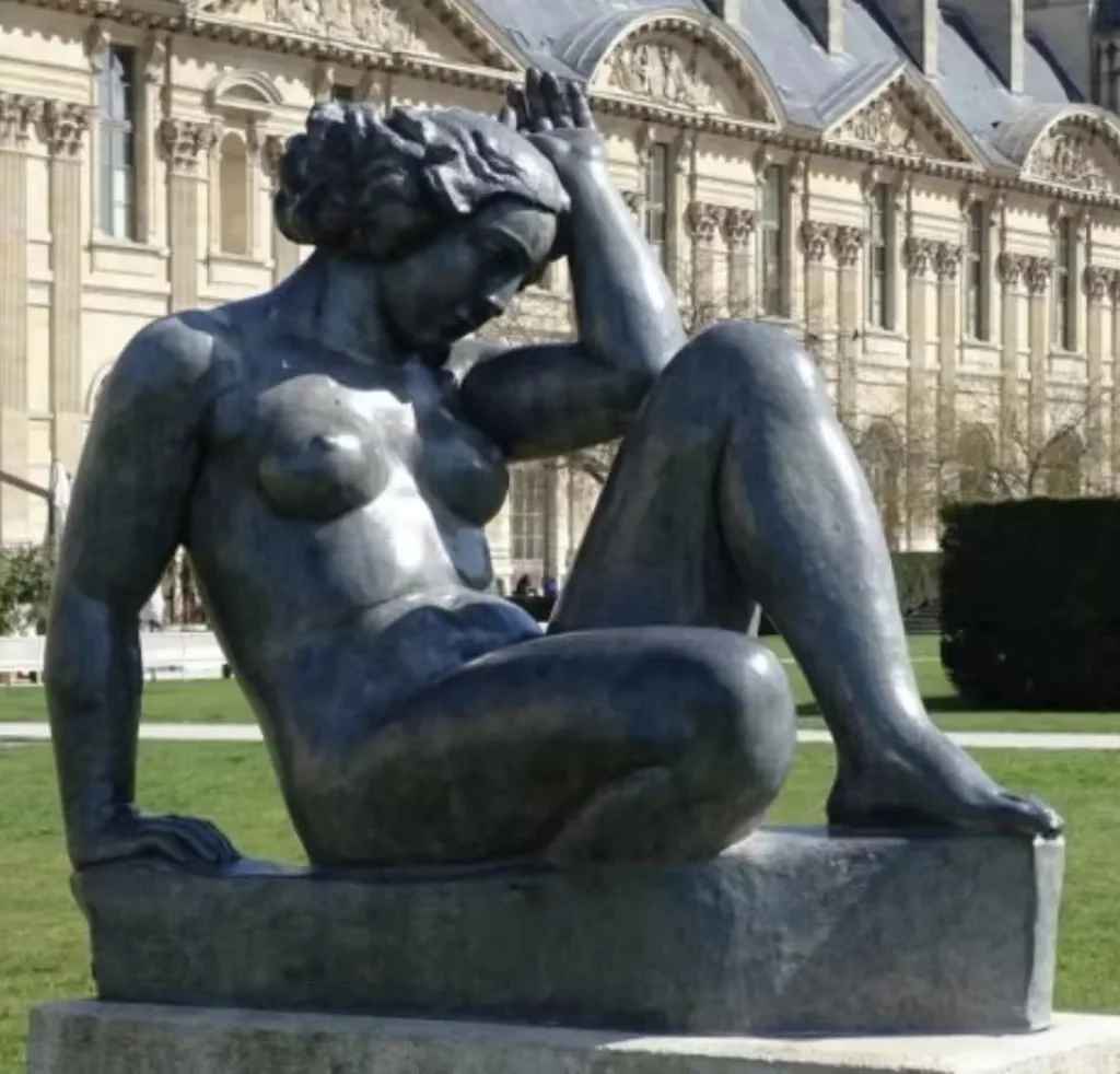 Garden decor Metal Crafts green patina copper art sex sculpture life size sleeping bronze lady statue