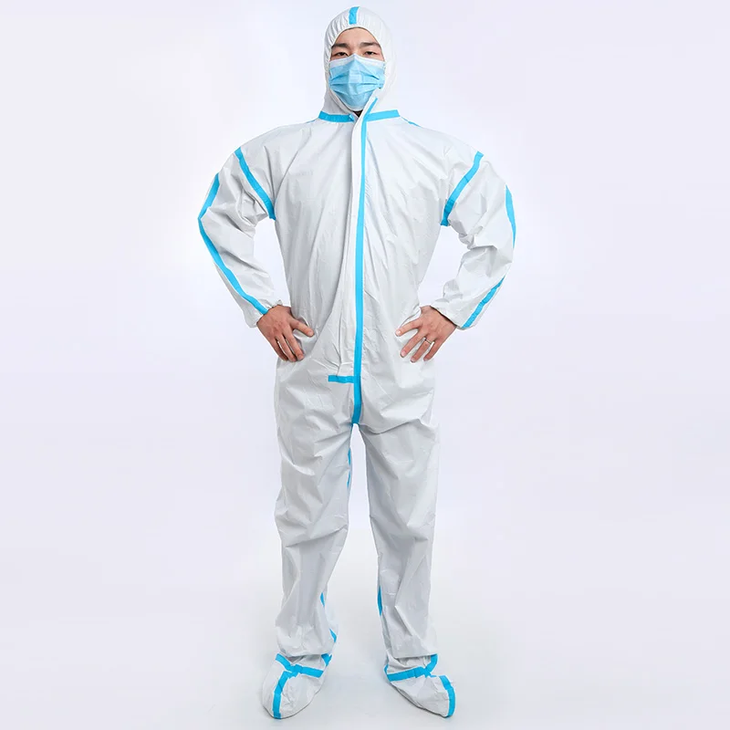 2021 Hot Sale Safety Clothing Overall With Hood Protective Suit disposable Isolation Gown White Small Safety Protection Clothing