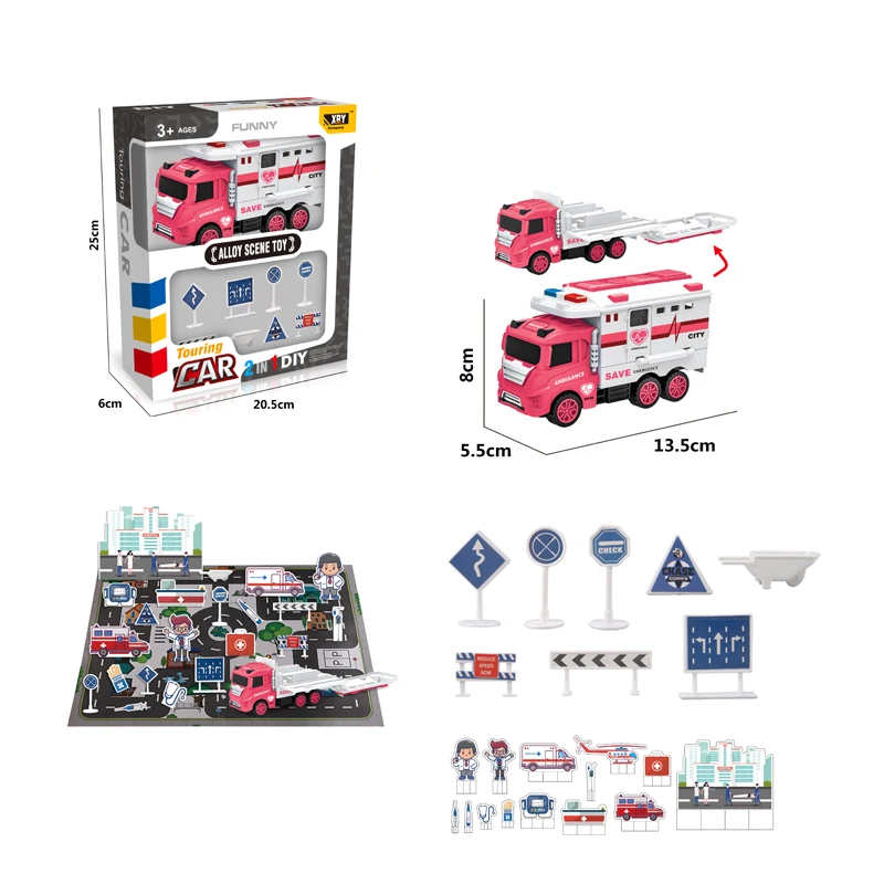 Education Toys Simulation Police Fire Rescue Engineering Scene Game Alloy RV 2-1 Toys Die Casting Model Truck Toys