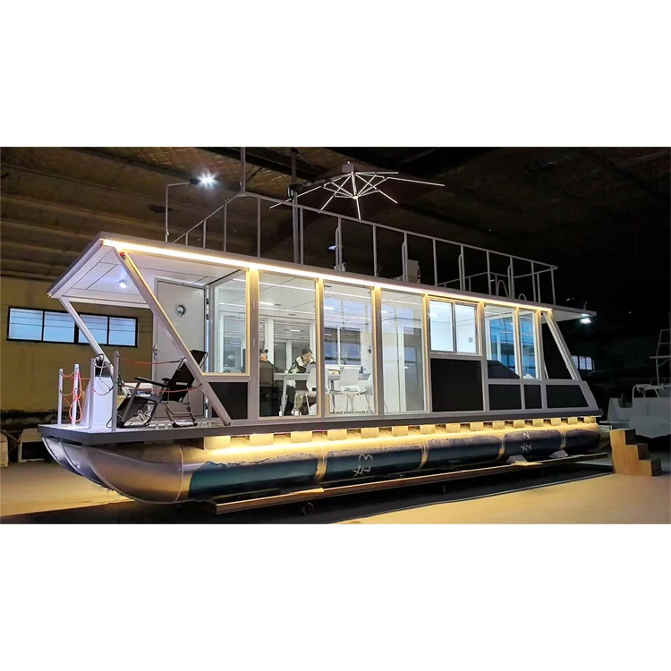 Boats Manufacturers Wholesale Aluminum Party Boat Luxury Pontoon House Boat With Slide And Cabin House Cruiser