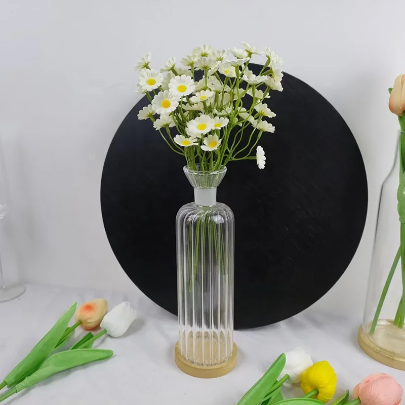 Table top decorative striped tall glass vases clear glass cylindrical vases for centerpieces