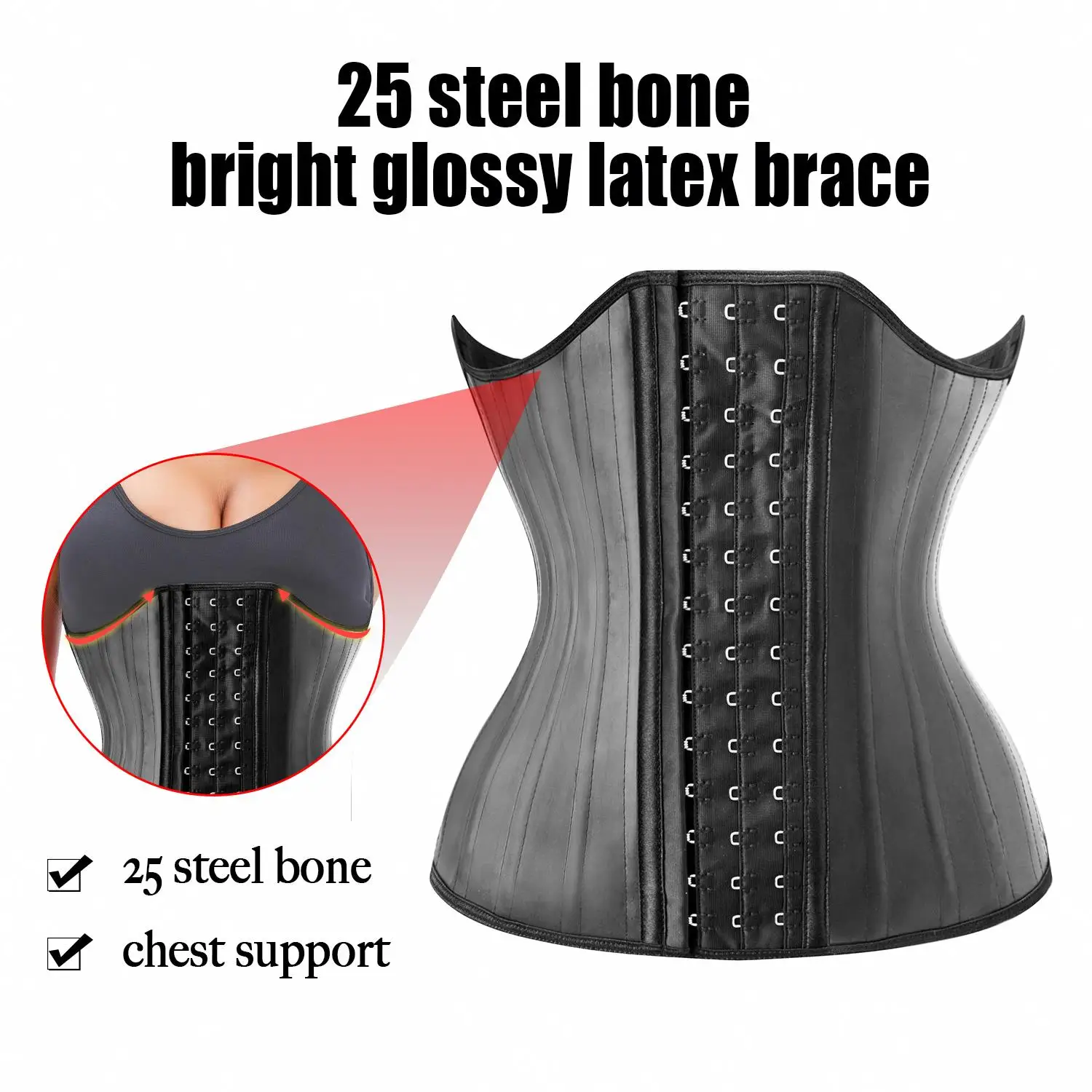 High quality women natural latex slimming steel bone chest support belly trainer corset shaper waist trimmer cincher