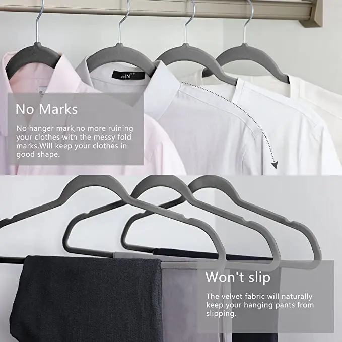 Small MOQ Space Saving Velvet Hanger 360 Degree Chrome Hook Ultra Thin Non Slip