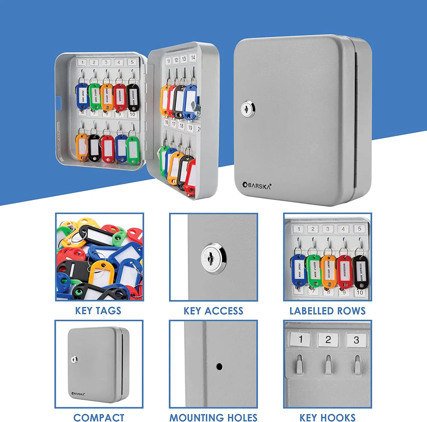 Factory Wholesale high quality 20 hooks metal safety key cabinet box for hanging the keys