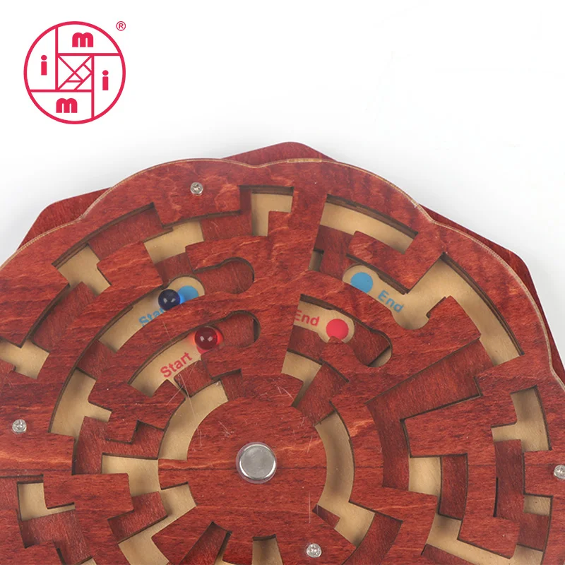 Kids Educational Montessori Brain Teaser Round Wooden Labyrinth Red Children Focus Training Spatial Logical Thinking Ball Maze