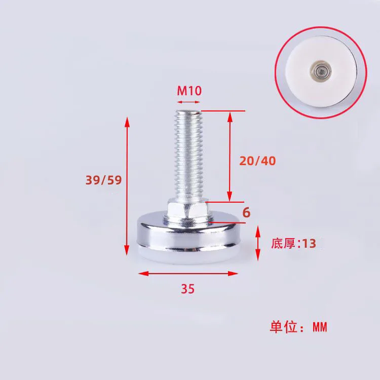 Adjustable Table Leg Screw Leg Leveler 3/4 with M6 Thread Anti Slip Head Non Slip Mat Round Shape M10 Size Contemporary