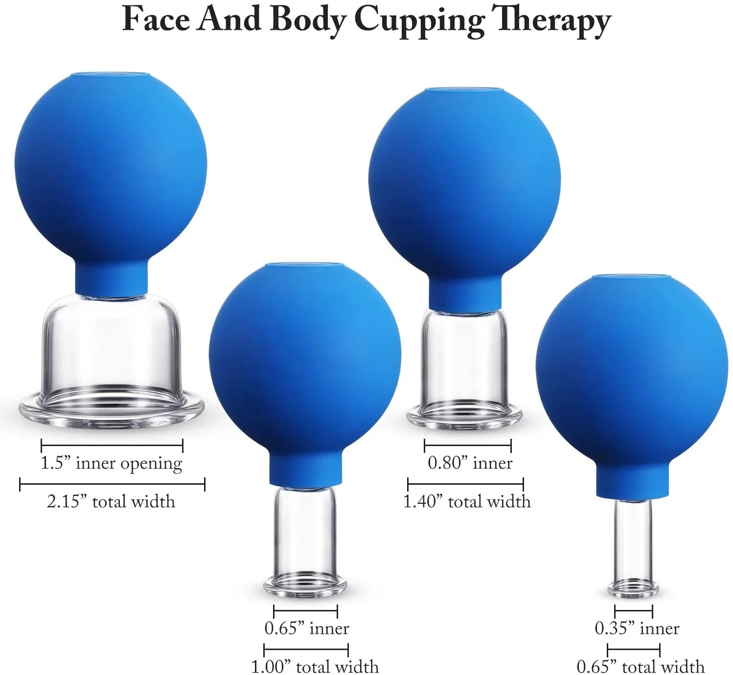 4 Sizes High Quality Luxury Box Glass Silicone Massage Vacuum Suction Therapy Cupping Cup Set for Body Eye Face Leg Arm Back