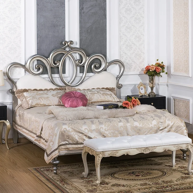 French Palace Simple Carved Solid Wood Romantic Princess Bed King Bed