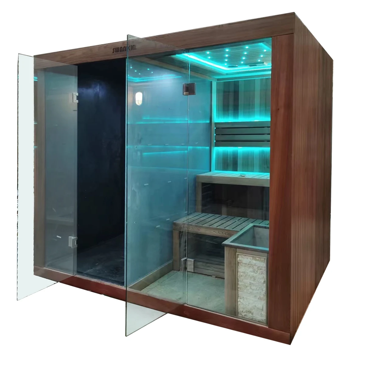 Indoor New Sauna Luxury Dry Steam Shower Room Wooden 1-2 Person LED Sauna Room