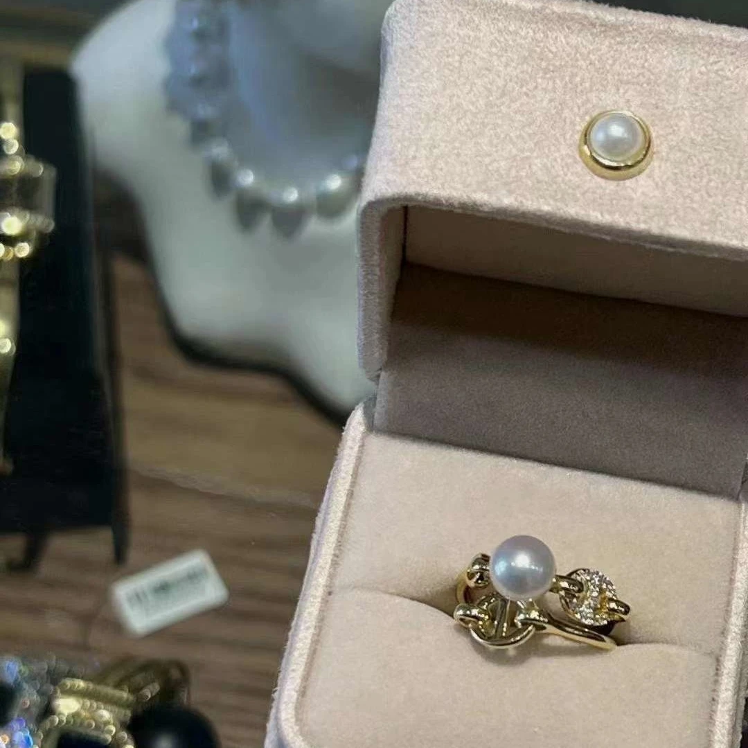 Optional Ring Round AKOYA Pearl Ring Freshwater Pearl Trendy Beizhijia Natural Girl Gift Special Offer Gold and Silver Two Color
