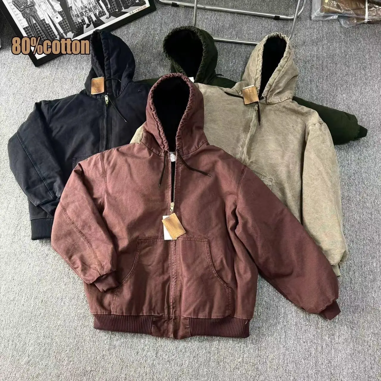 winter custom zipper y2k cotton streetwear vintage distress heavy thick duty men outdoor work mens cargo jacket