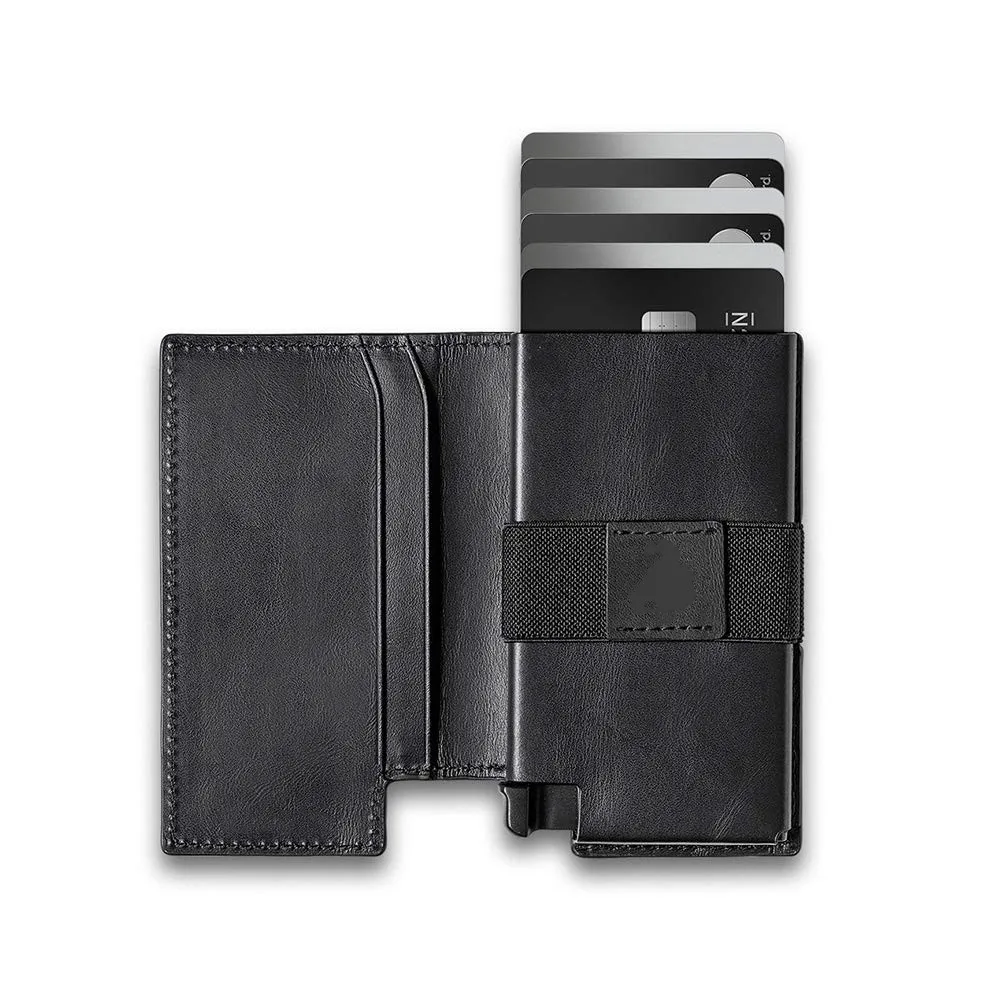 Leather Card Holder Wallet - rfid wallet aluminum - Quick Card Access (Nappa Black)