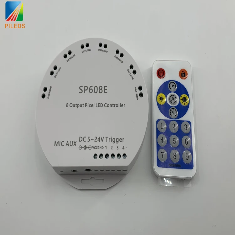 SP608E Music Controller 8CH Signal Built In Mic WS2811 WS2812B WS2815 Remote APP Control LED Strip Light Controller