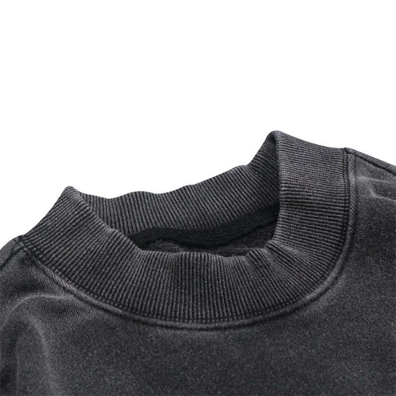 Wholesale Washed Blank Sweatshirts Men High Quality Vintage Hoodie Hem Oversized Crewneck