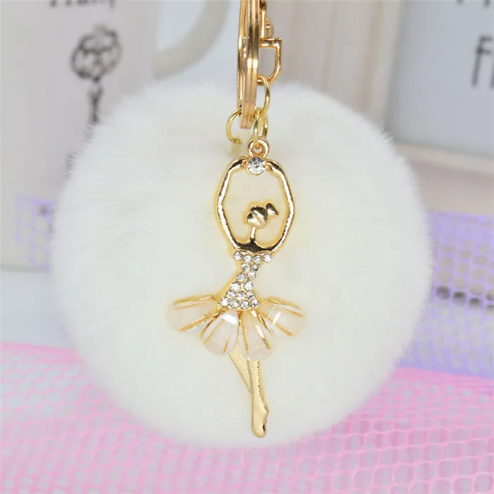 Hot Fashion Women Fur Ball Ballet Dancer Pom Pom Charm Car Keychain Handbag Key Ring Pendant