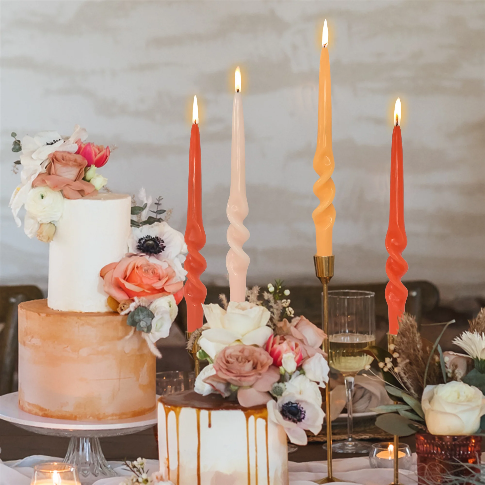 4pcs Pack Unscented Taper Candles Custom Spirall Candlesticks Unique for Christmas Home Decoration Handmade Paraffin Wax Candles