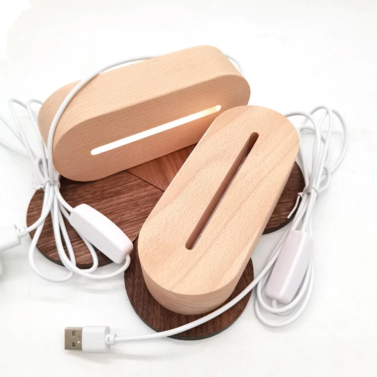 Wholesale China Wood Night USB Charge LED RGB Wooden Light Lamp Base 3D Night Light with Different Colors