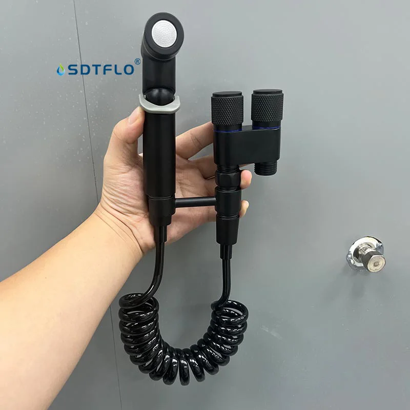 Hygienic Shower Toilet Bidet Sprayer Shower Head Double Outlet Angle Valve Wall-mounted Double Outlet Bidet Toilet Accessories
