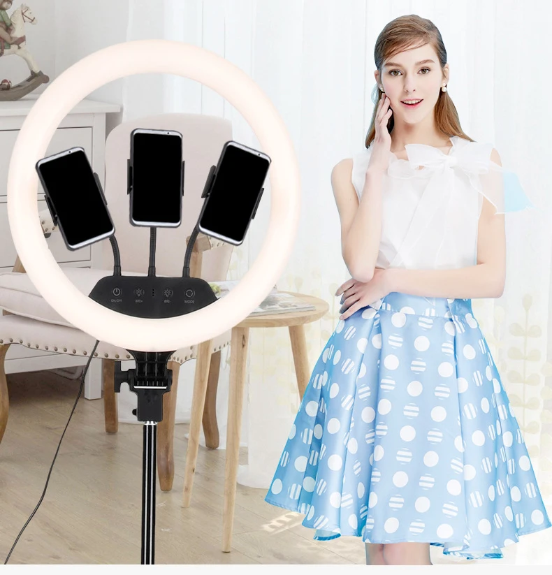 
14 18 21 inch Touch Screen Buttons 18 inch LED Ring Light with Tripod Stand Makeup Ring Lamp Photographer Studio Youtuber 
