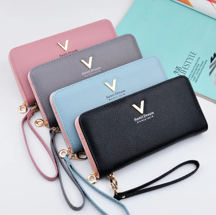 Factory Wholesale Fashion PU Leather Women Long Card Wallet