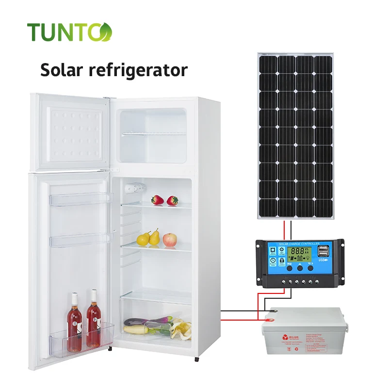 Solar energy fridge Double Doors DC 12V 24V  Solar Battery Powered 220L DC Refrigerator Fridge