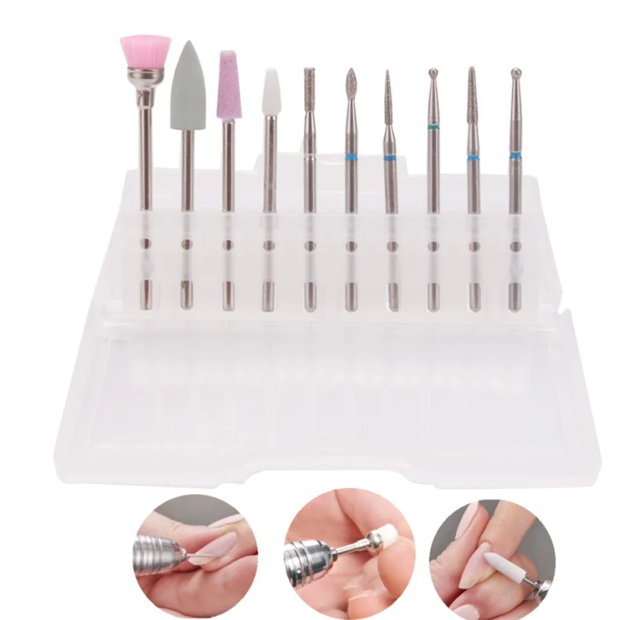 Nail Drill Bits Set Tungsten Steel Alloy Polishing Head 10 pcs For Nail Grinding Machine Grinding Brush Exfoliate Polished stick