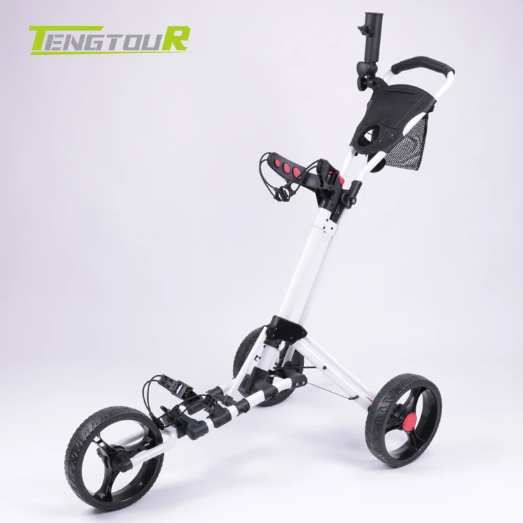 
Hot Selling Custom 3 Wheels Collapsible Pull Push Golf Trolley Portable Golf Cart White 