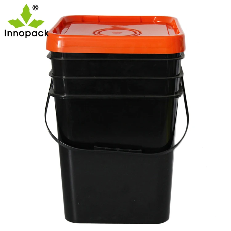 Silver  Square Plastic Bucket with Lids Multiple Sizes for Car Wash Drums Pails & Barrels Plastic Storage Buckets