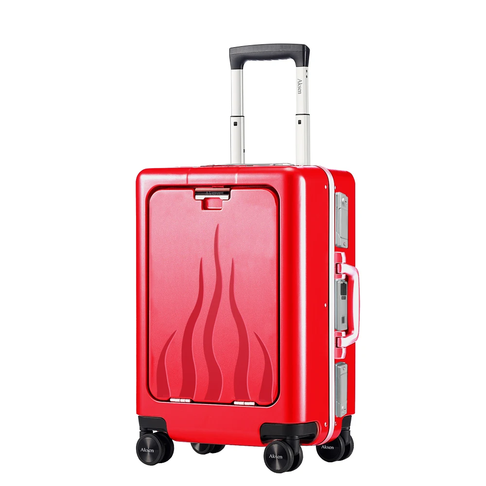 vintage USB charge Front opening Fingerprint Lock pocket Hardside PC aluminum suitcases luggage
