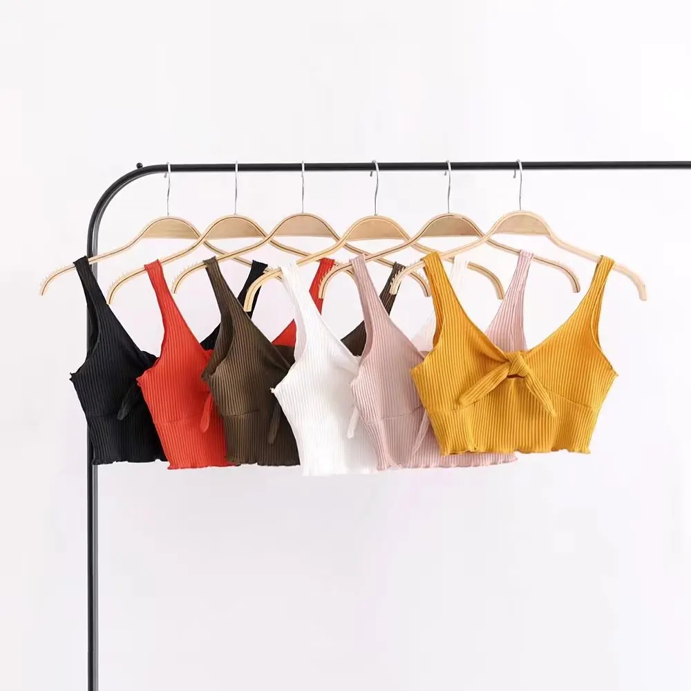 2021 New Beach Bow Tie Streetwear Camisole Womens Basic Tee Crop Top