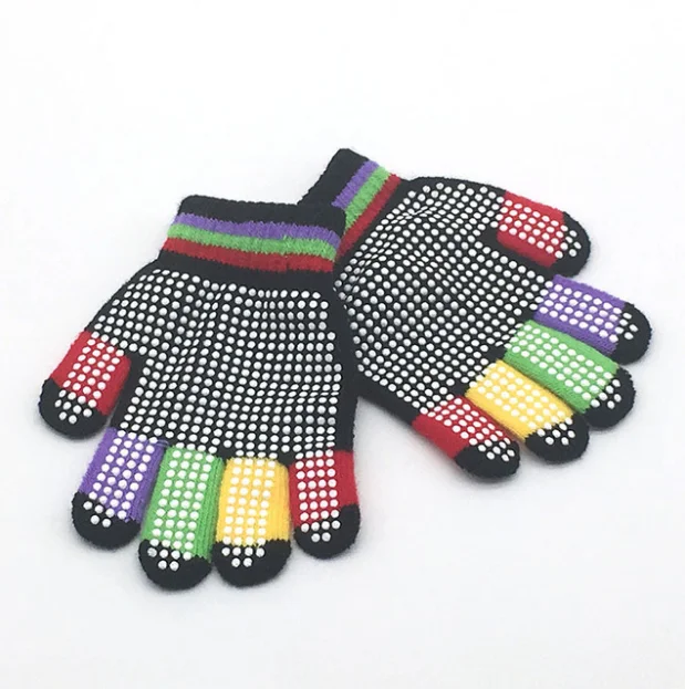 Good quality acrylic knitted doubld pvc dot fashion winter hands magic gloves