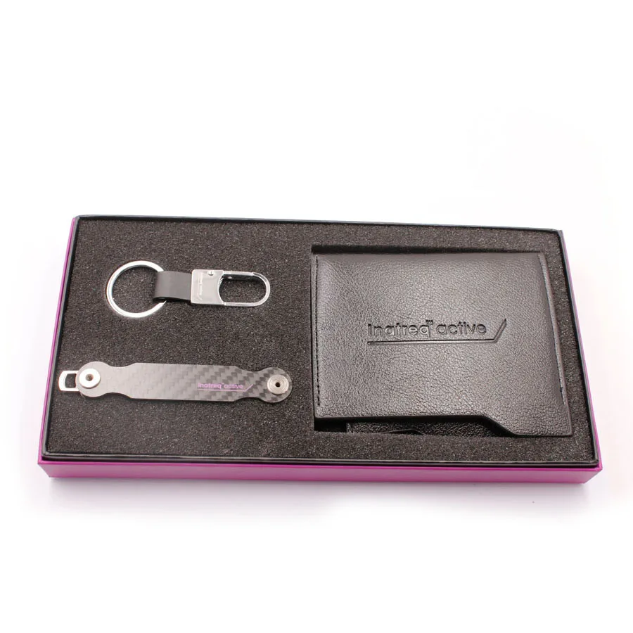 Compact Carbon Keychain organizer Holder Real Leather Man Wallet Gift Set