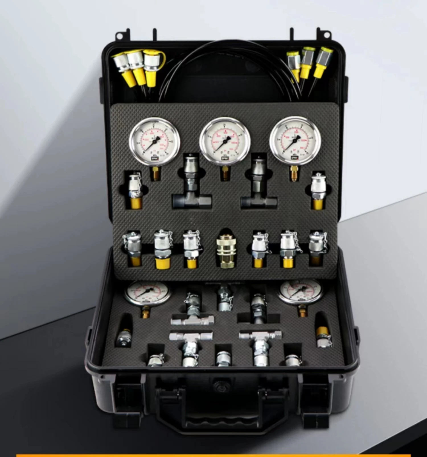 Hydraulic Pressure Test Kit with 5 Gauges 5 Test Hoses 13 Couplings and 14 Tee Connectors Pressure Gauge Kit Test Kit for CAT/CA