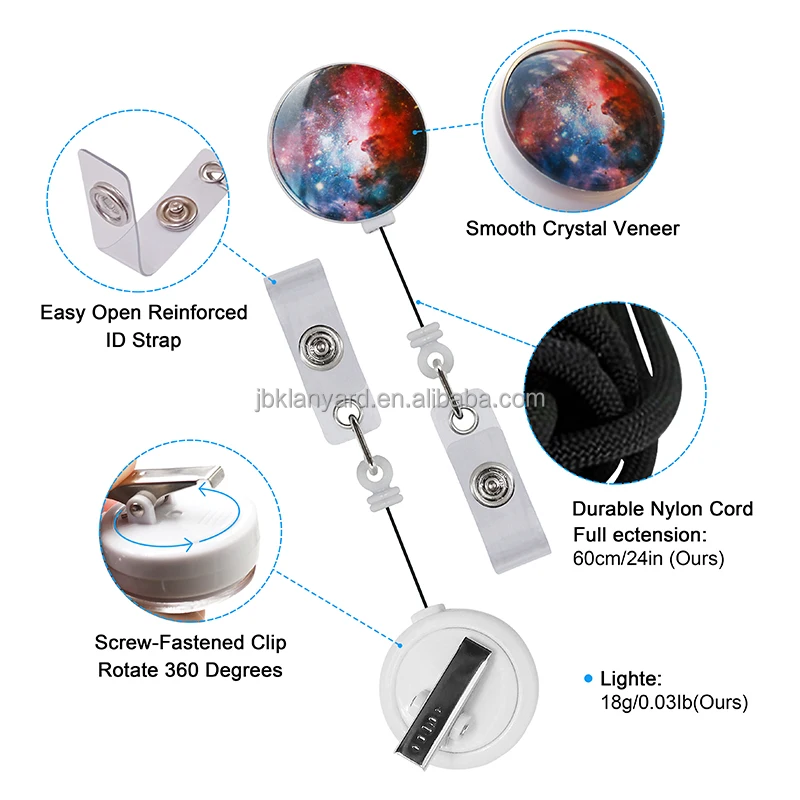 Starry sky crystal stick reel retractable holder Shell Design Retractable for Office Worker Doctor Nurse badge reel Pull ID Card