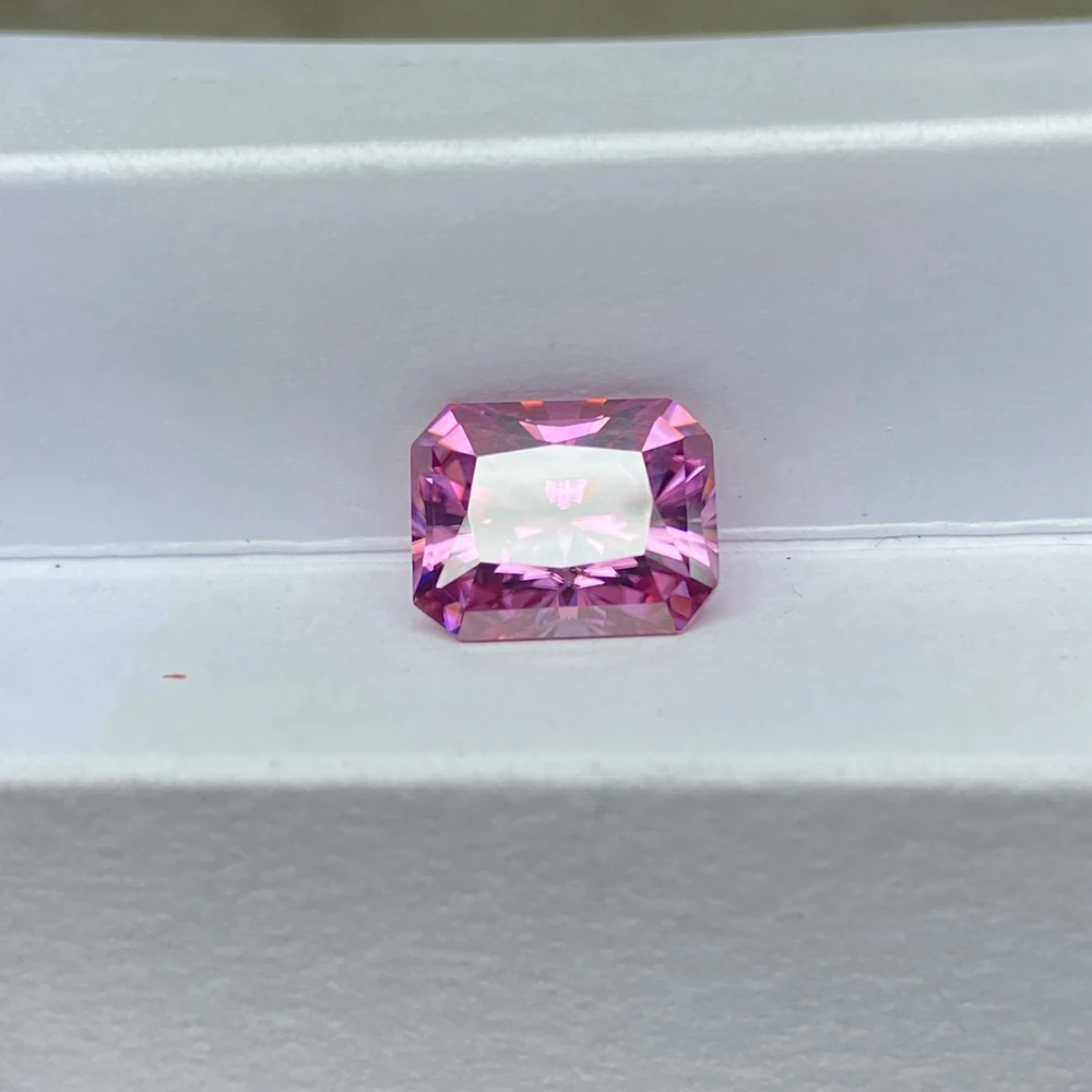 Pass Diamond Test Engagement Ring Radiant Cut Moissanite Gemstones Pink Color VVS Diamond