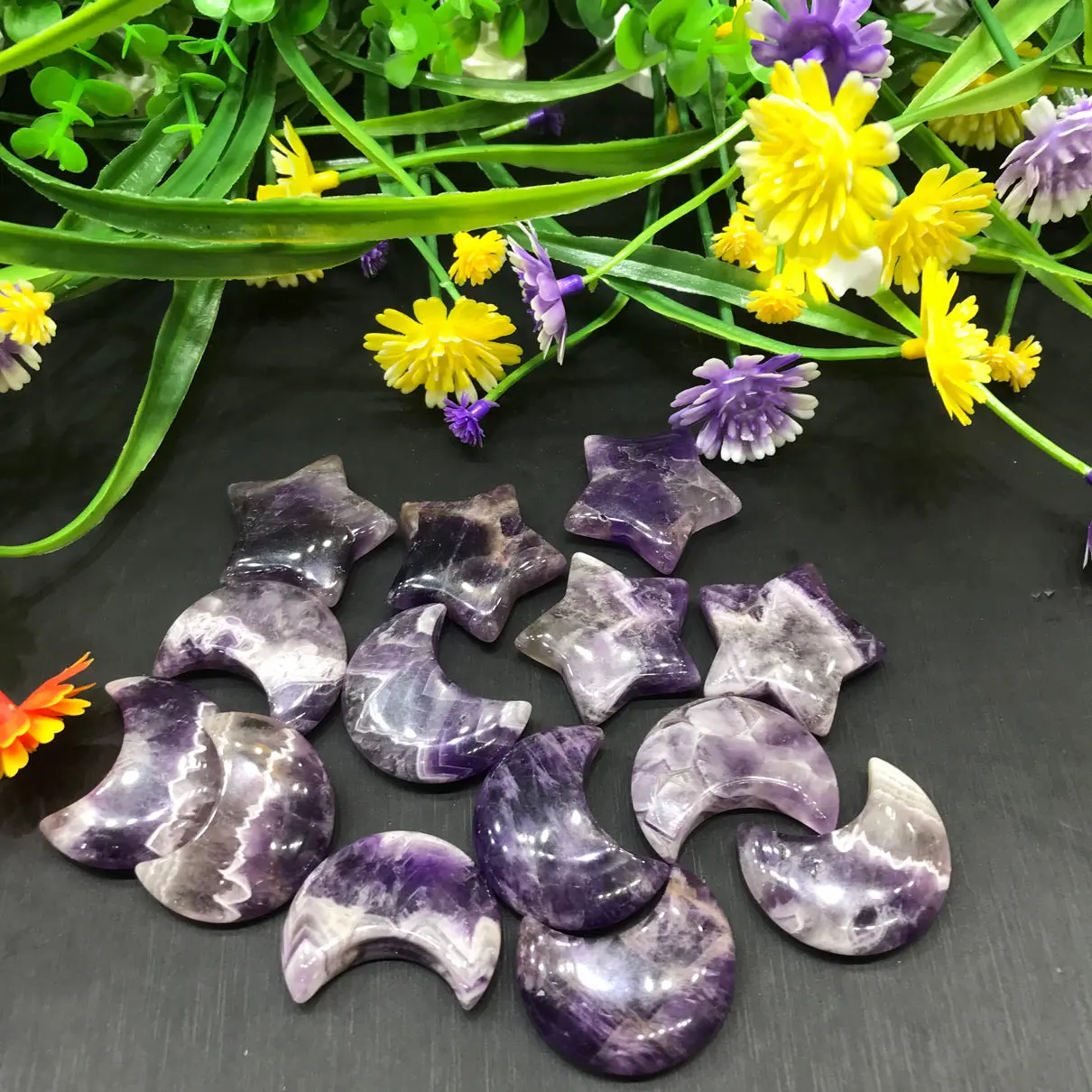 New Natural High Quality Amethyst Crystal Moon Star For Pendant Sale