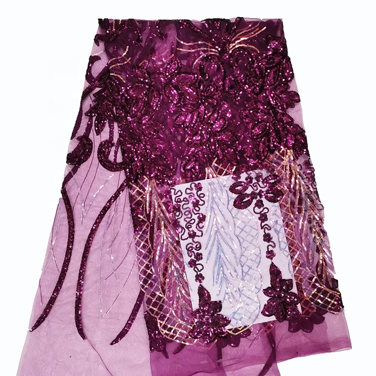 
factory wholesale price african lace fabric 2021 maroon lace sequence fabric 