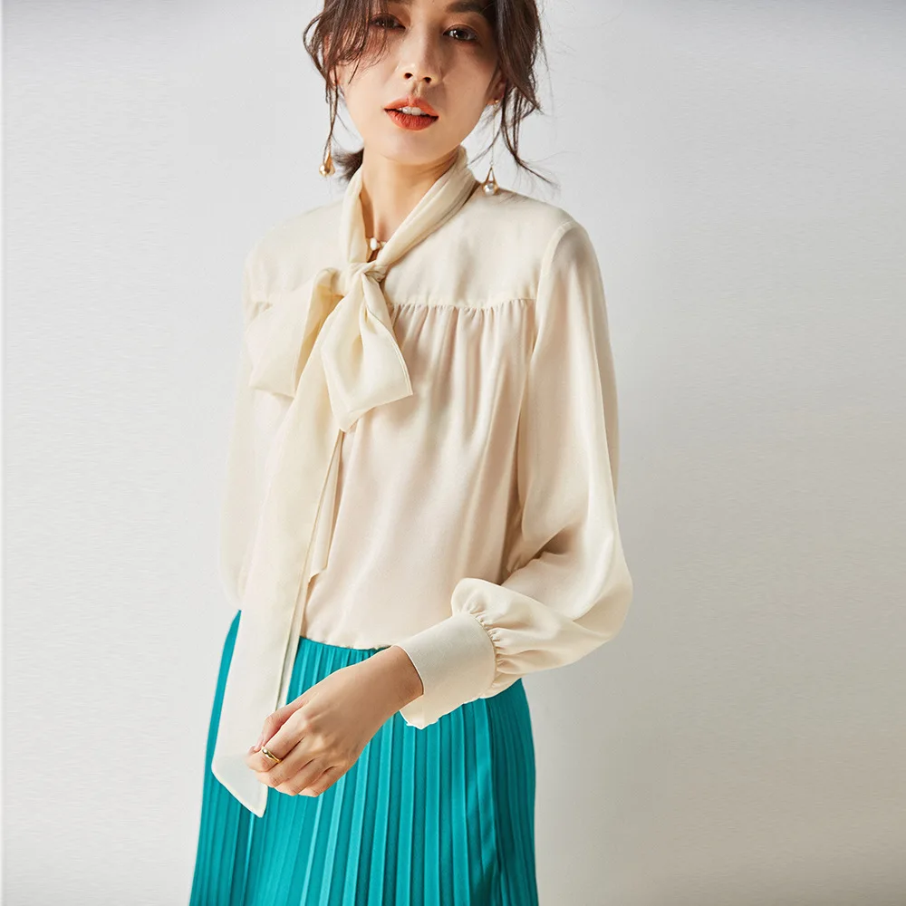 2020 Latest Design New Arrivals Ladies O-neck  silk organza blouses spring new design normal blouse