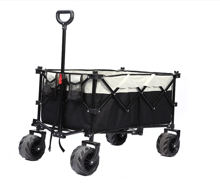 Outdoor Utility Steel Folding Wagon Cart  Solid PVC Wheel, Camping Cart, Garden Beach Wholesale Folding Camp