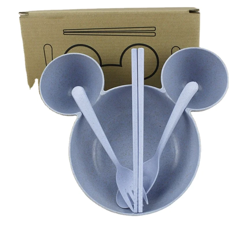 Reusable eco friendly wheat straw fiber plastic cutlery cup bowl plate picnic dinnerware tableware set for kids and adults