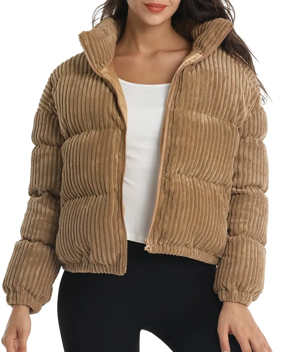 Custom short crop corduroy puffer jacket women 2023 winter duck down warm top coats oversize outwear