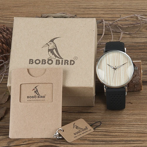 High Quality BoBo Bird Wood Face Dial Silicon Strap Custom Logo Japan Miyota Quartz Movement Wood Wrist Watch